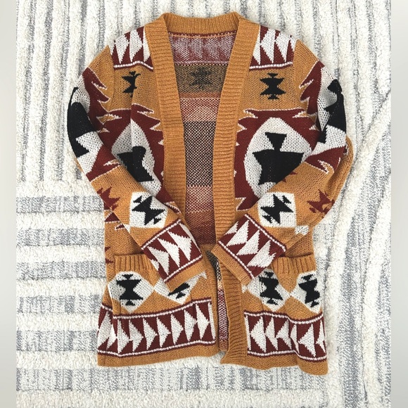 Aztec boho cardigan oversized sweater open in the front, geometric, size: small - Picture 5 of 6